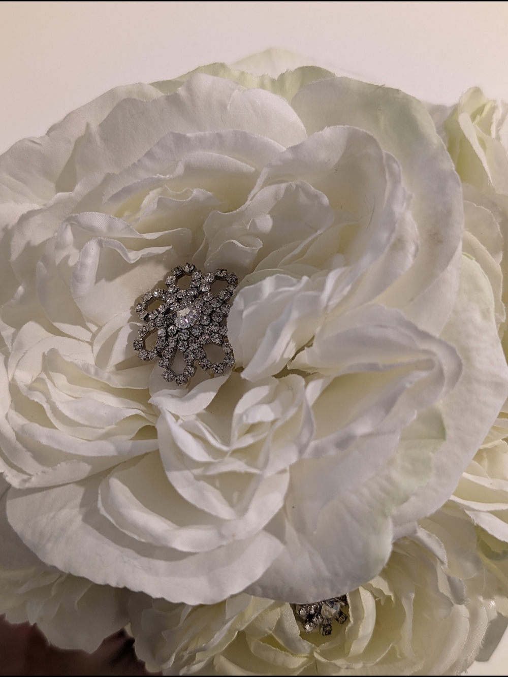 Artificial Bridal Bouquet - White Peony with Sparkles & Navy Blue Ribbon Handle - Picture 3 of 10